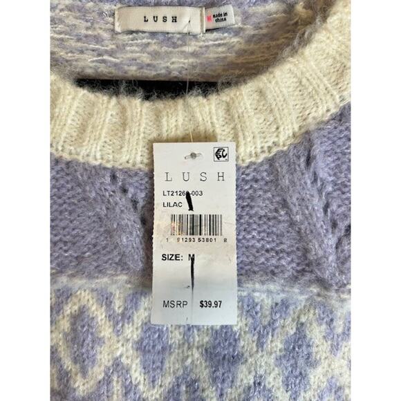 Lush Sweater Cropped M Fair Isle Boxy Oversized Bell Sleeve Lilac - Picture 5 of 8